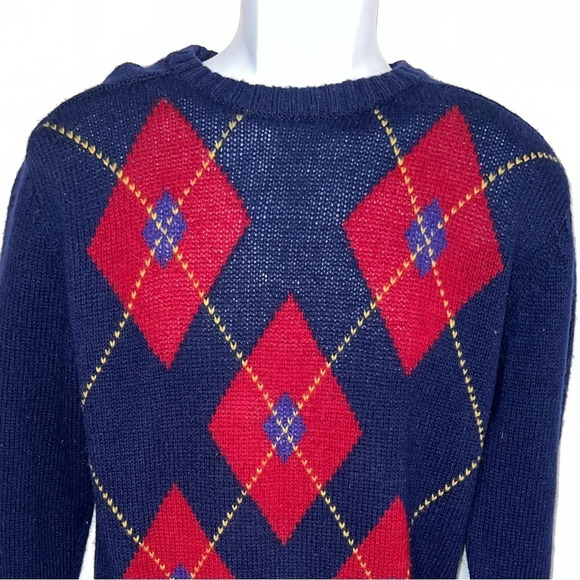 Vintage McGregor, M, wool blend, Blue/Red Argyle, long sleeve crewneck sweater - Picture 3 of 5